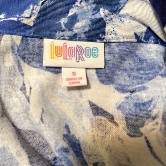 LuLaRoe S ELLIE Blue White Floral Long Sleeve A Line Midi Shirt Dress - Picture 12 of 16